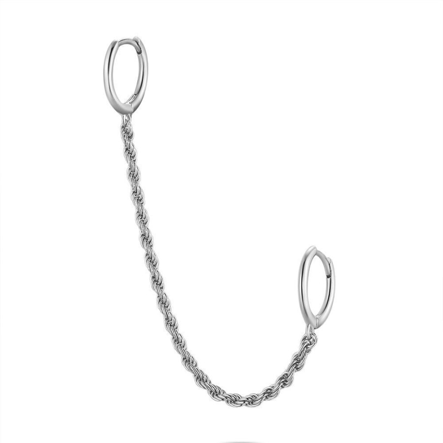 Women Twice As Nice | Silver Earring Per Piece, 2 Hoops, Twisted Chain