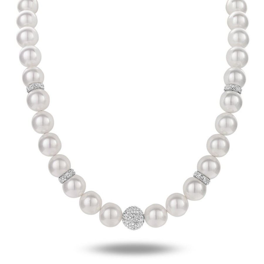 Women Twice As Nice | Silver Necklace, 12 Mm Pearls And A Ball With Crystals