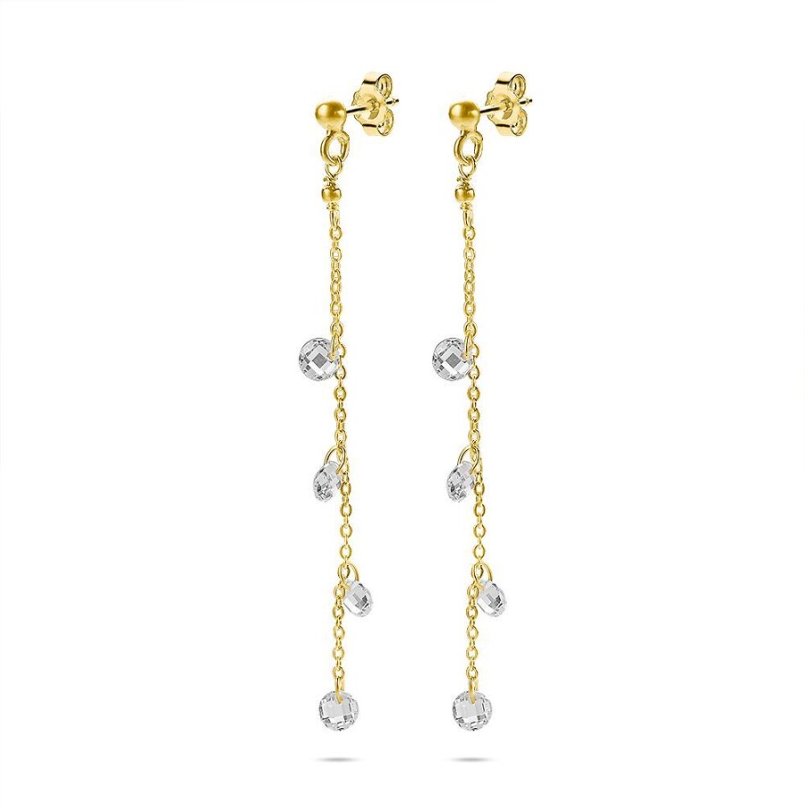 Women Twice As Nice | 18Ct Gold Plated Silver Earrings, 4 Crystals On A Chain