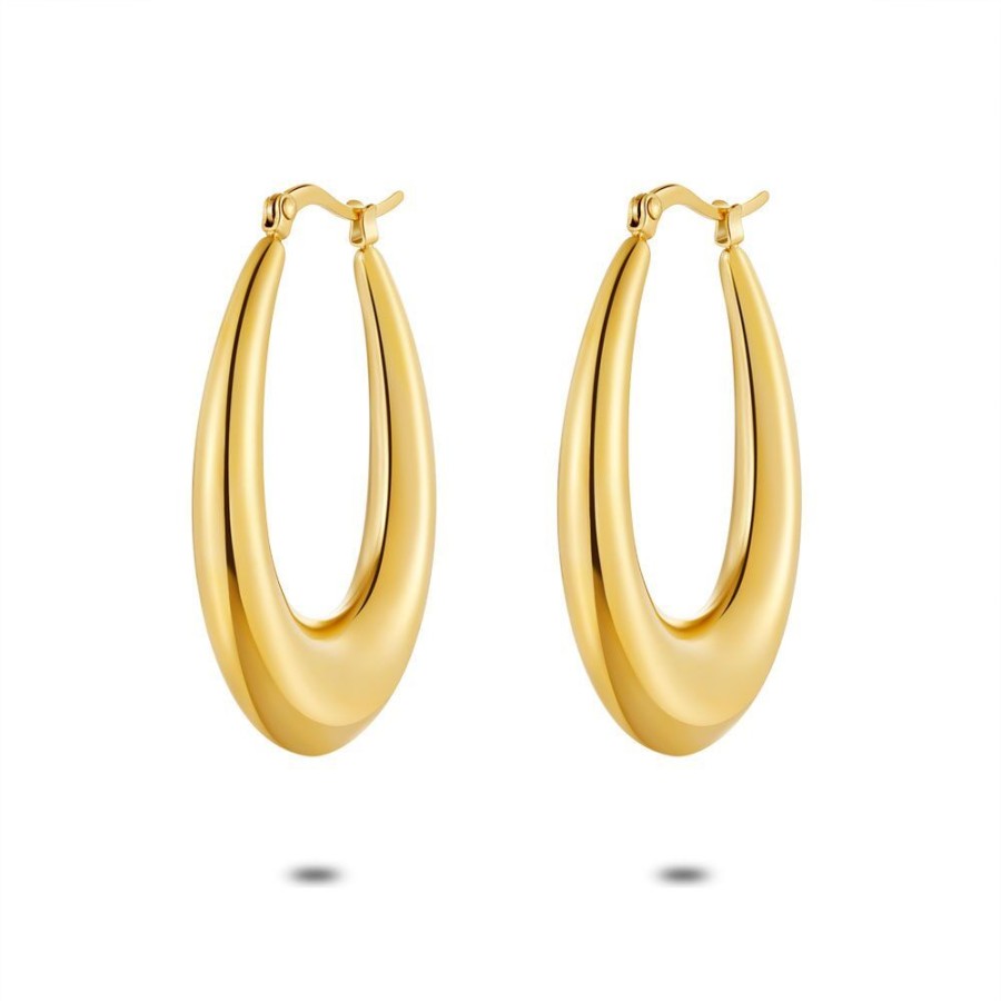 Women Twice As Nice | Gold Coloured Stainless Steel Earrings, Oval Hoop