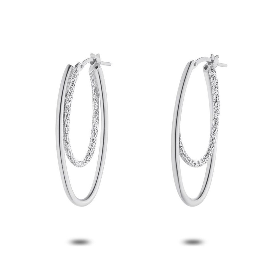 Women Twice As Nice | Silver Earrings, Double Hoops, Plain And Hammered