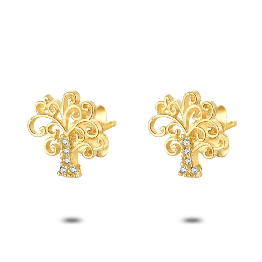 Women Twice As Nice | 18Ct Gold Plated Silver Earrings, Tree, Zirconia