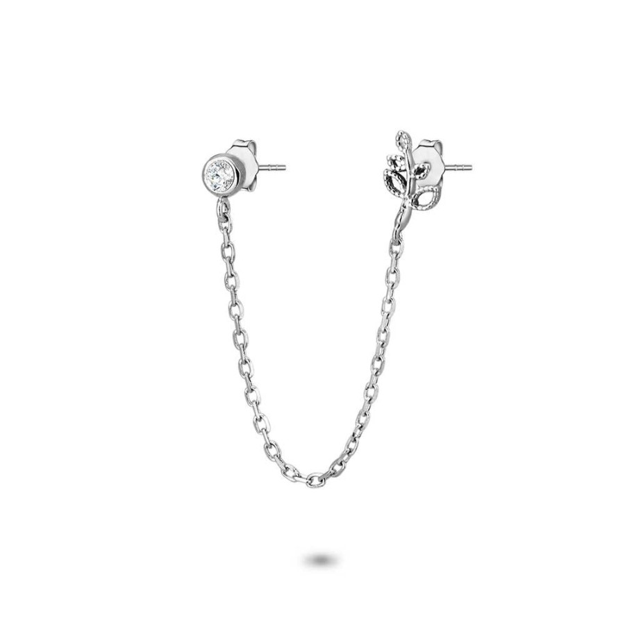 Women Twice As Nice | Silver Earring, Branch And Zirconia On A Chain