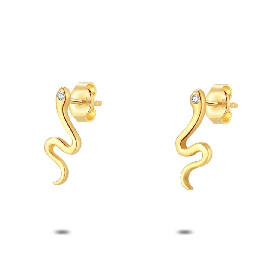 Women Twice As Nice | Silver Earrings, Golden Snake With Zirconia