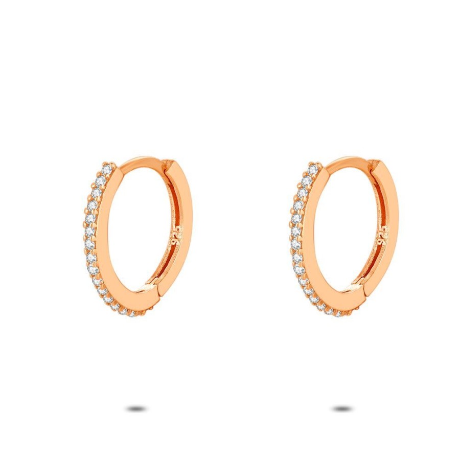 Women Twice As Nice | Rose Silver Earrings, Zirconia Hoops, 16 Mm