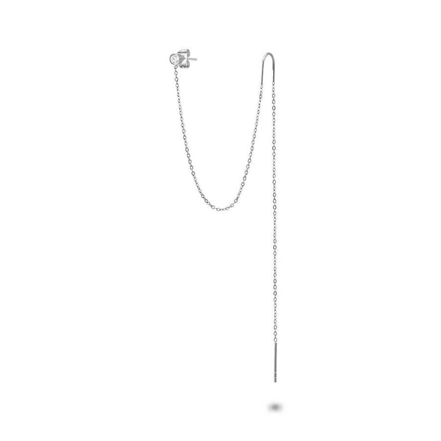 Women Twice As Nice | Stainless Steel Earrings, 1 Crystal On Chain