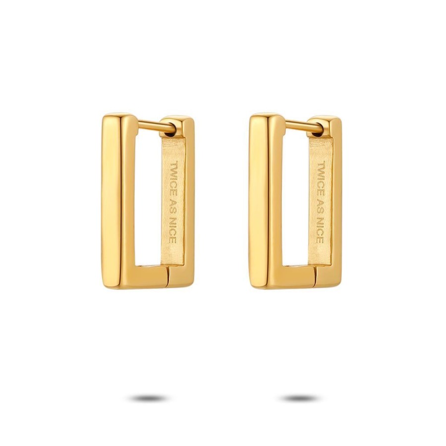 Women Twice As Nice | Gold Coloured Stainless Steel Earrings, Rectangular Hoop Earrings, 16 Mm