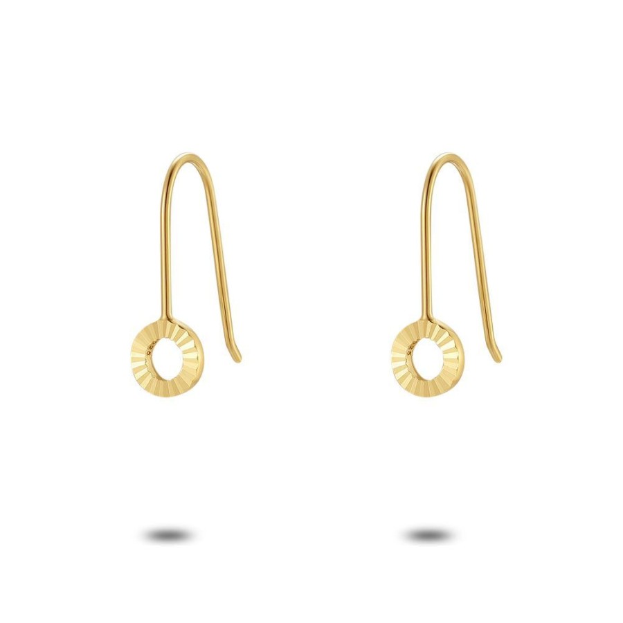 Women Twice As Nice | 18Ct Gold Plated Silver Earrings, Hammered Circle On Hook