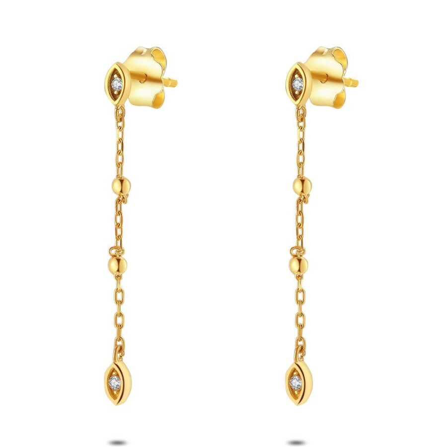 Women Twice As Nice | Silver Earrings, Golden Earrings With Chain With Balls And Drop