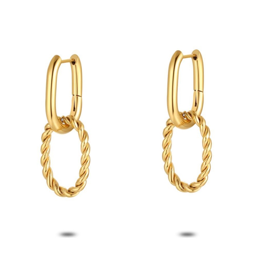 Women Twice As Nice | Gold Coloured Stainless Steel Earrings, Double Oval Hoop Earring