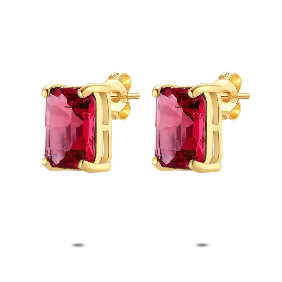 Women Twice As Nice | 18Ct Gold Plated Silver Earrings, Red Zirconia