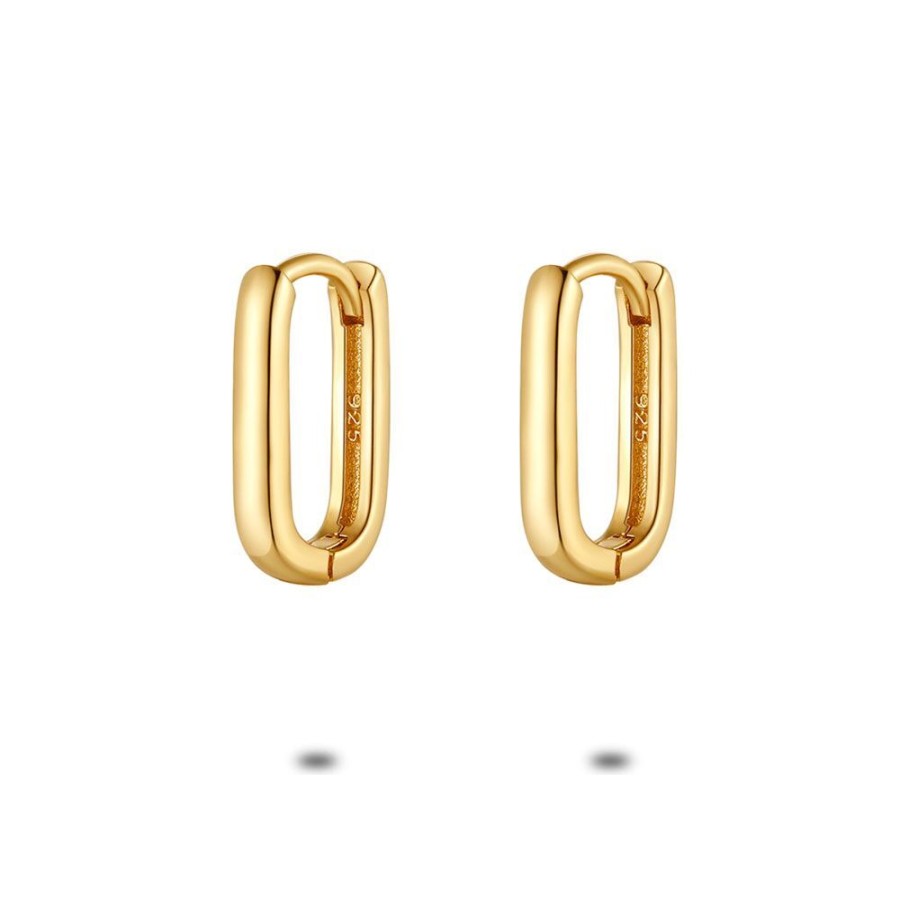 Women Twice As Nice | 18Ct Gold Plated Silver Earrings, Oval Hoop Earrings, 12 Mm