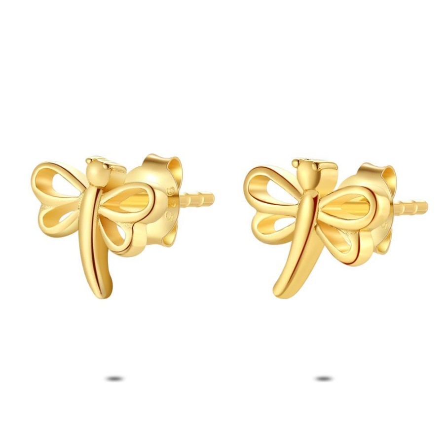 Women Twice As Nice | Earrings In 18Ct Plaque Gold, Dragonfly, 8 Mm