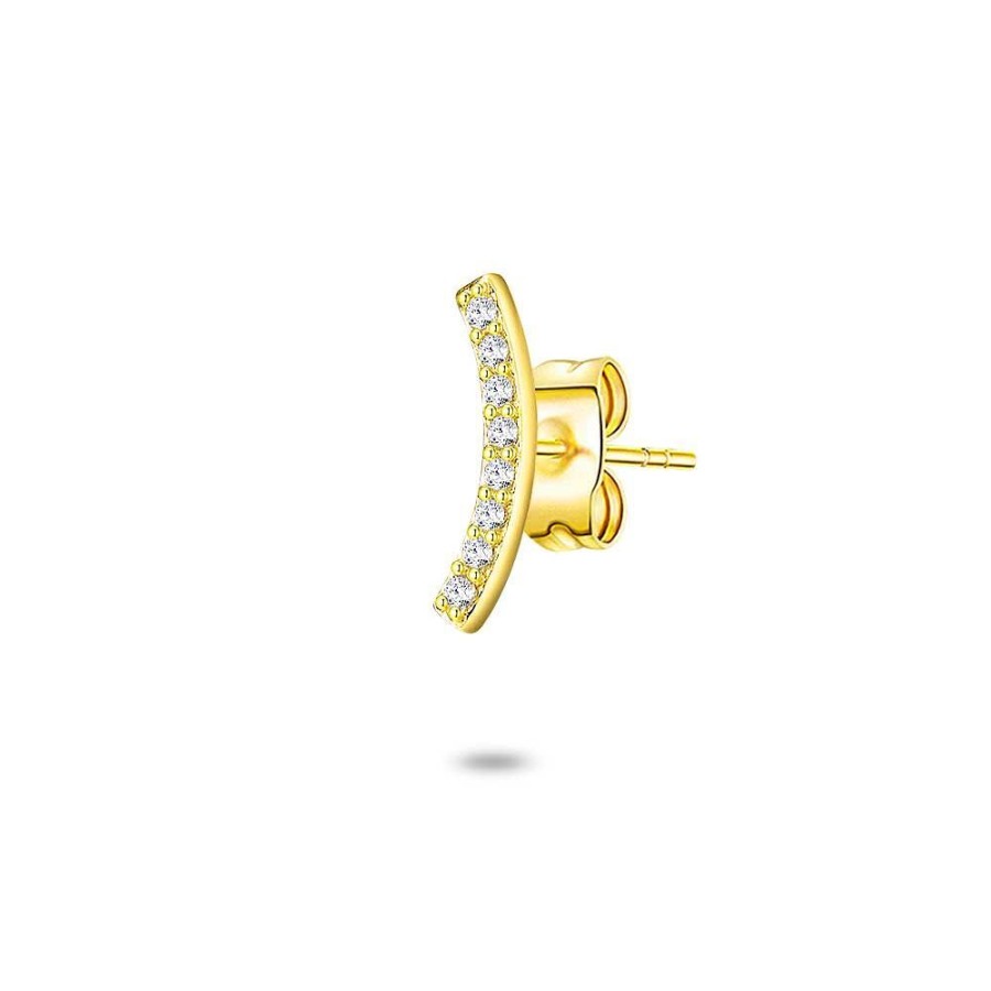 Women Twice As Nice | 18Ct Gold Plated Silver Earring, Smiley In Zirconia, 10 Mm