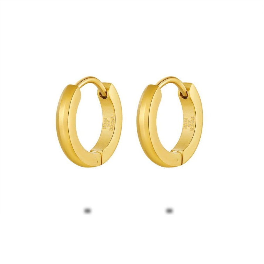 Women Twice As Nice | Gold Coloured Stainless Steel Earrings, Hoop Earrings, 13 Mm, Striped