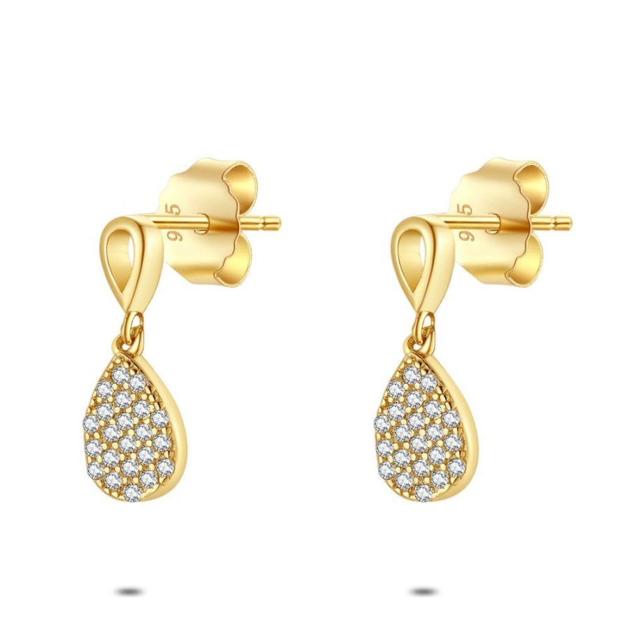 Women Twice As Nice | Earrings In 18Ct Gold Plated Silver, Teardrop Full Zirconia