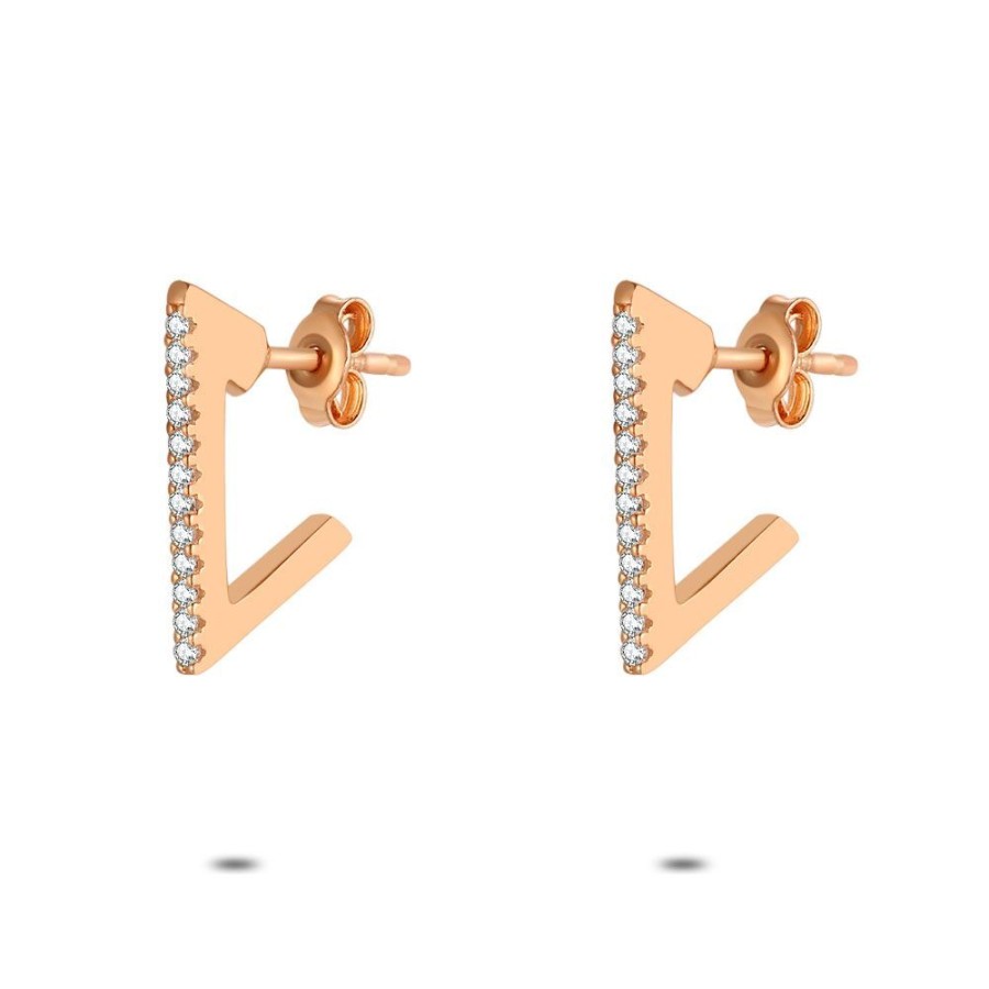 Women Twice As Nice | Rose Silver Earrings, Triangle, Zirconia