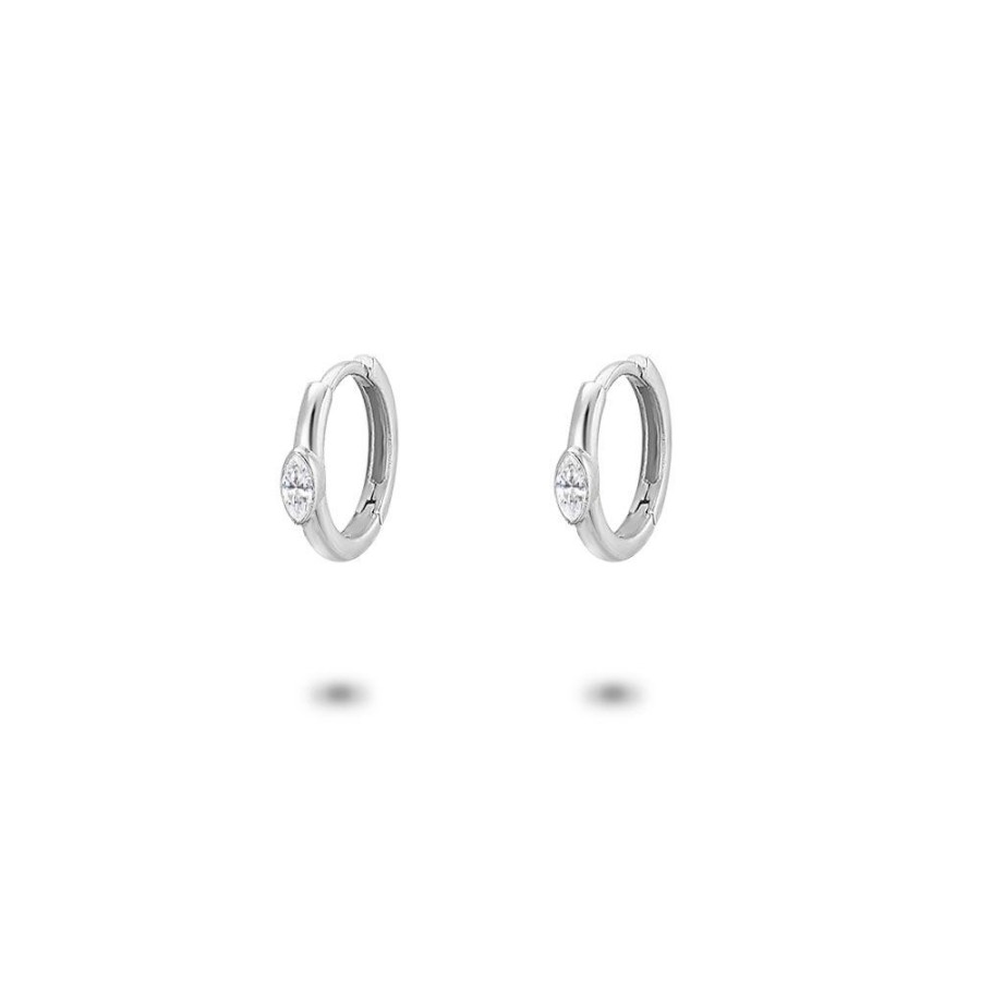 Women Twice As Nice | Silver Earrings, Hoop Earrings, White Ellipse Zirkonia