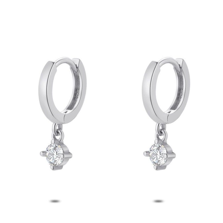 Women Twice As Nice | Silver Earrings, Hoops, 1 Zirconia, 4 Mm