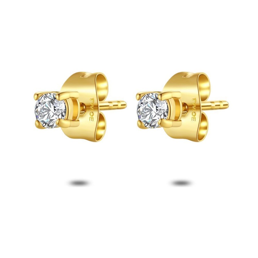 Women Twice As Nice | Gold Coloured Stainless Steel Earrings, Round Zirconia