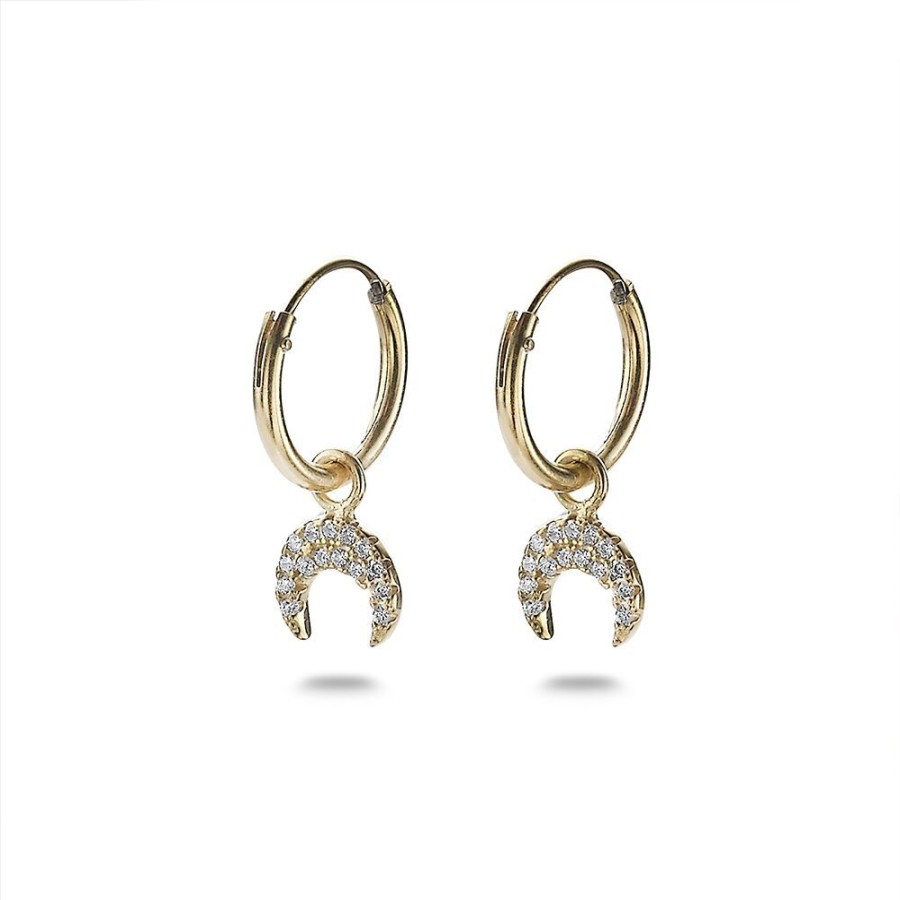 Women Twice As Nice | 18Ct Gold Plated Silver Earrings, Hoop Earring, Horn In Zirconia