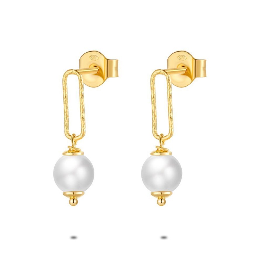 Women Twice As Nice | 18Ct Gold Plated Silver Earrings, Oval And Pearl