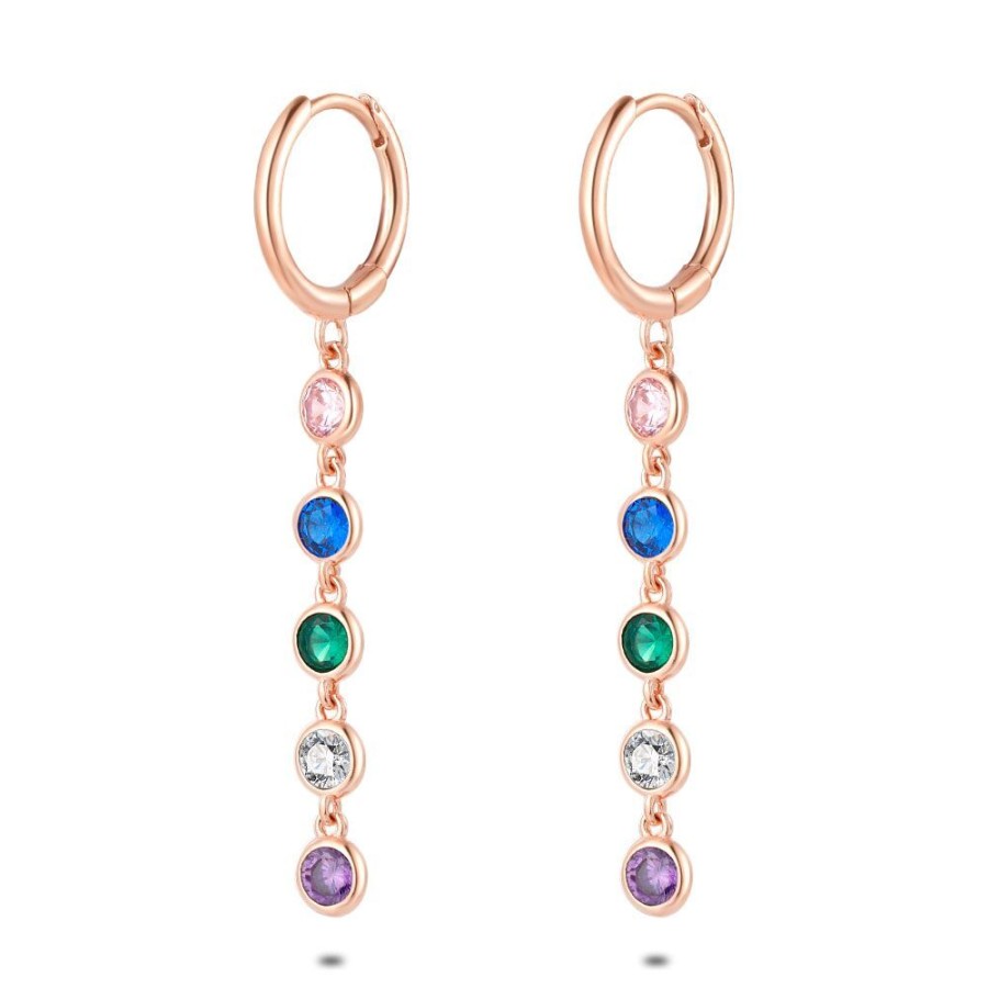 Women Twice As Nice | Rose Silver Earrings, Hoop Earrings, Multi-Colored Zirconia