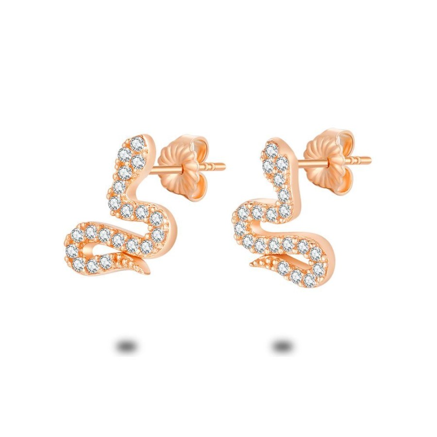 Women Twice As Nice | Rose Silver Earrings, Snake With White Zirconia