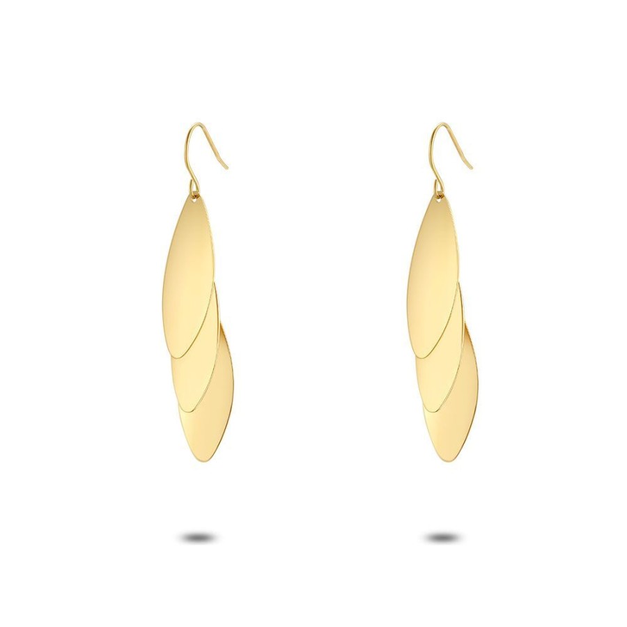 Women Twice As Nice | Earrings In Gold-Coloured Stainless Steel, 3 Ovals On Hook