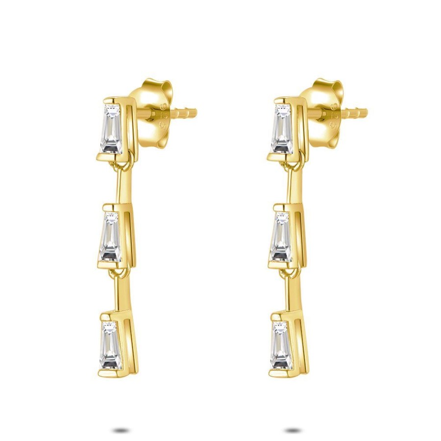 Women Twice As Nice | 18Ct Gold Plated Silver Earrings, 3 Trapezia Zirconia