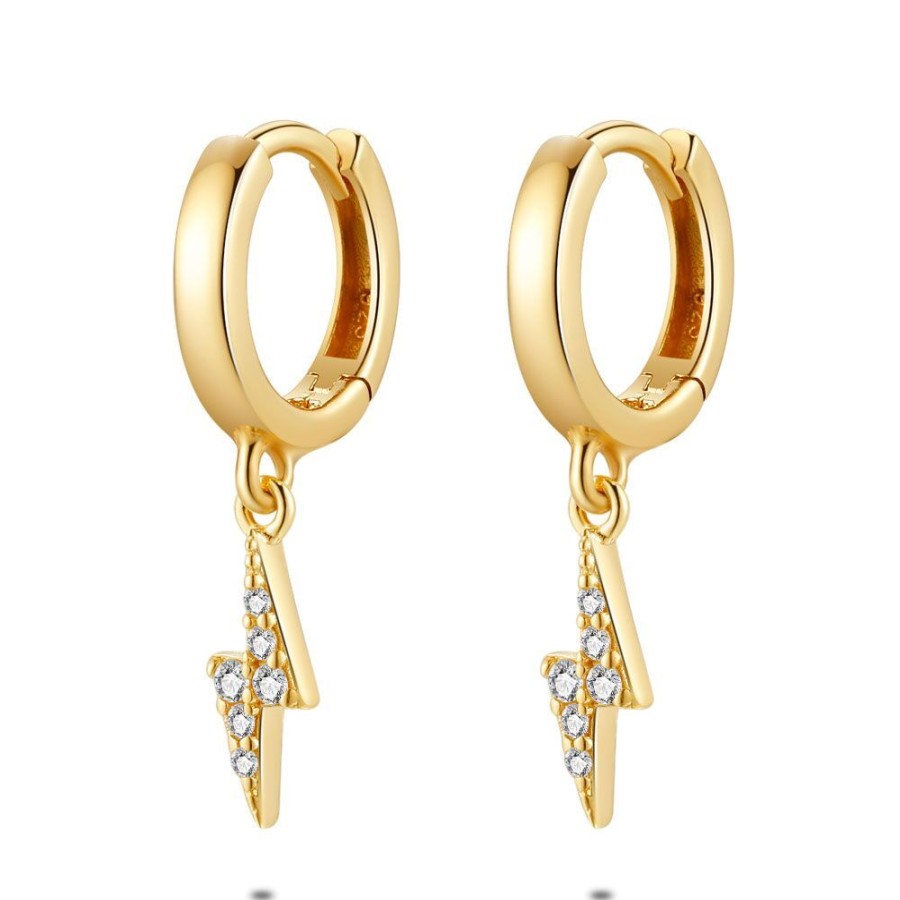 Women Twice As Nice | 18Ct Gold Plated Silver Earrings, Lightning Hoop