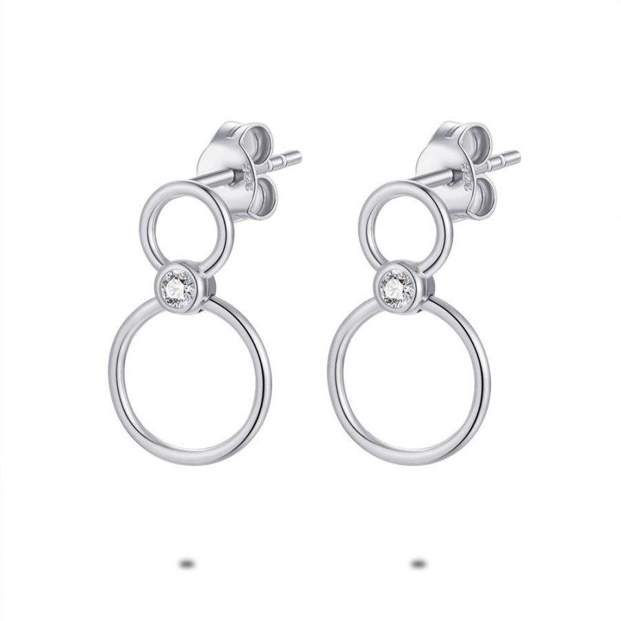 Women Twice As Nice | Silver Earrings, Small And Big Circle, 1 Zirconia