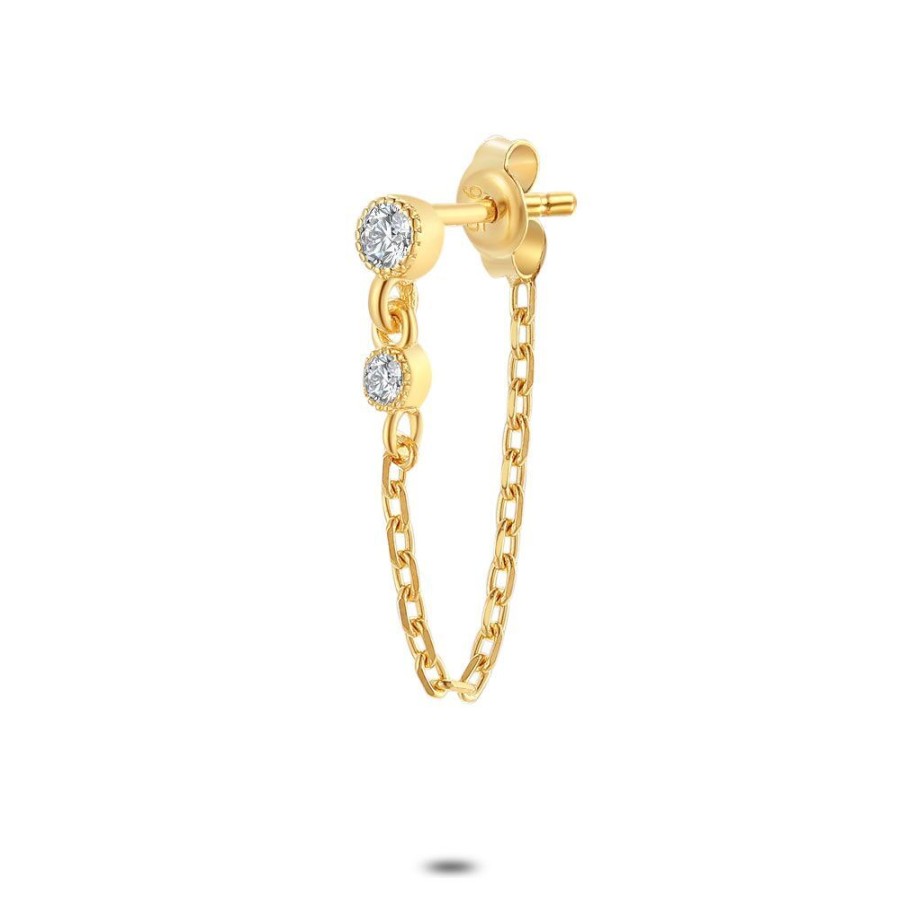 Women Twice As Nice | Earring Per Piece In 18Ct Gold-Plated Silver, 2 Zirconia 2/3 Mm, Chain