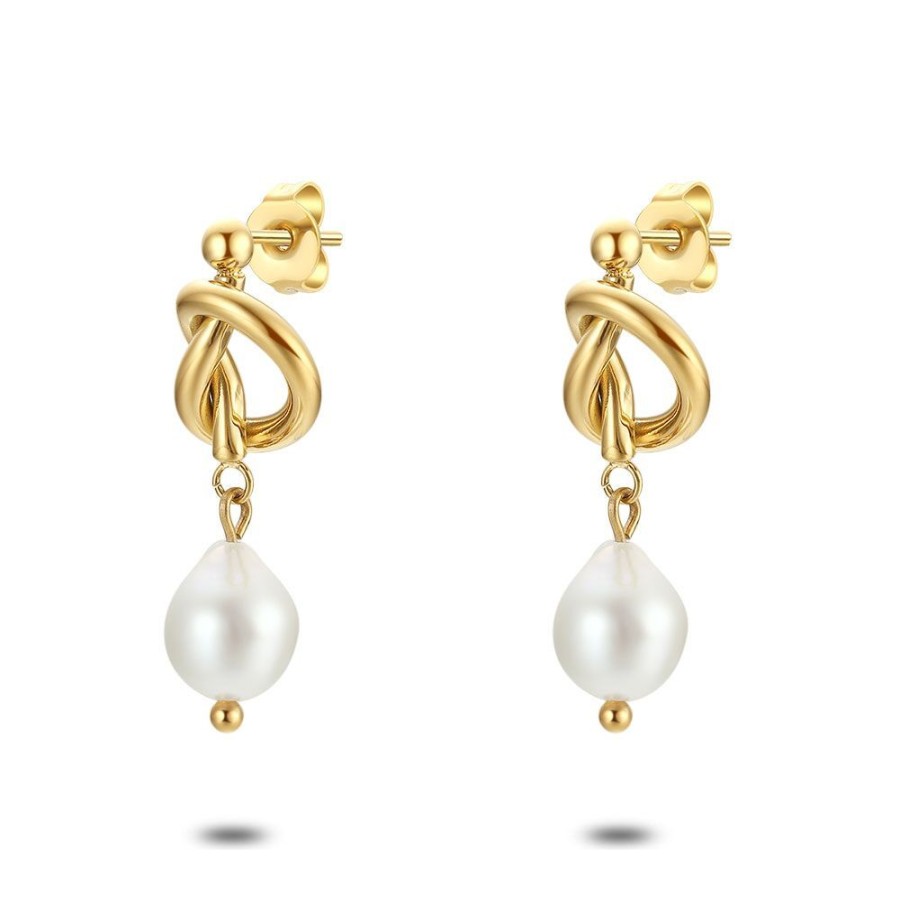 Women Twice As Nice | Gold-Tone Stainless Steel Earrings, Braided With Pearl