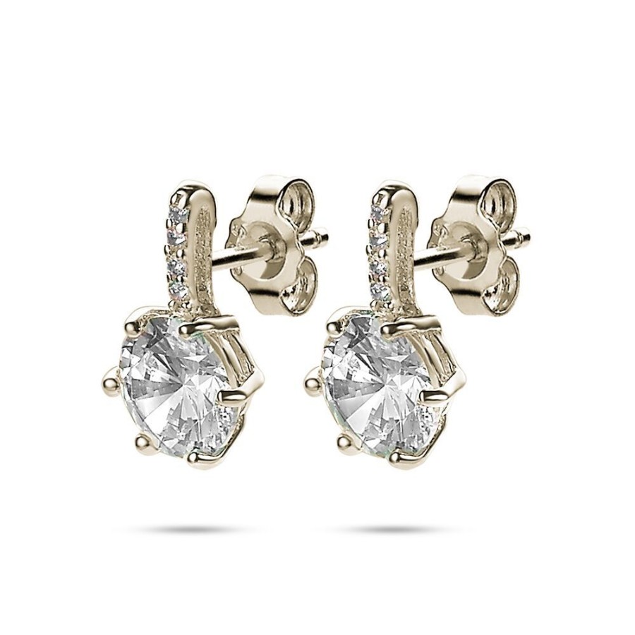 Women Twice As Nice | 18Ct Gold Plated Silver Earrings, 8Mm Zirconia, Bar In Zirconia