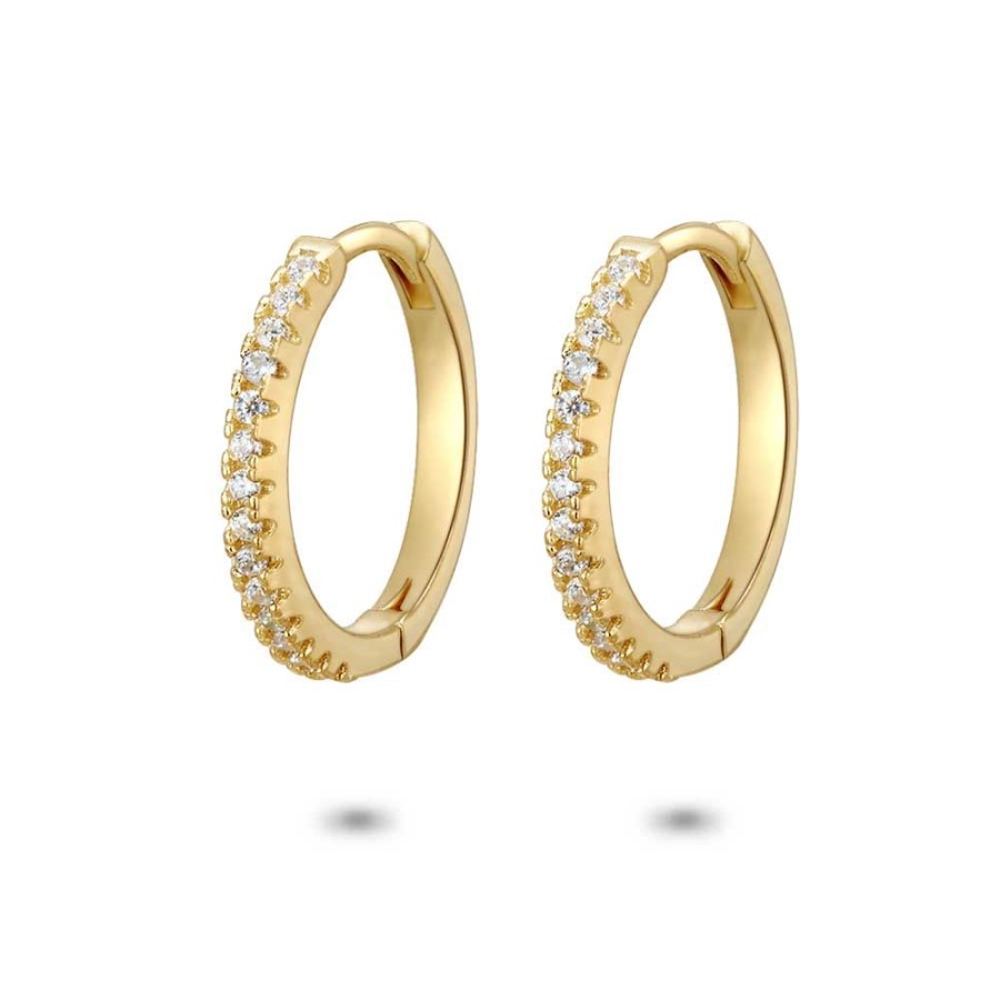 Women Twice As Nice | 18Ct Gold Plated Silver Earrings, Hoop Earrings With Zirconia, 15 Mm