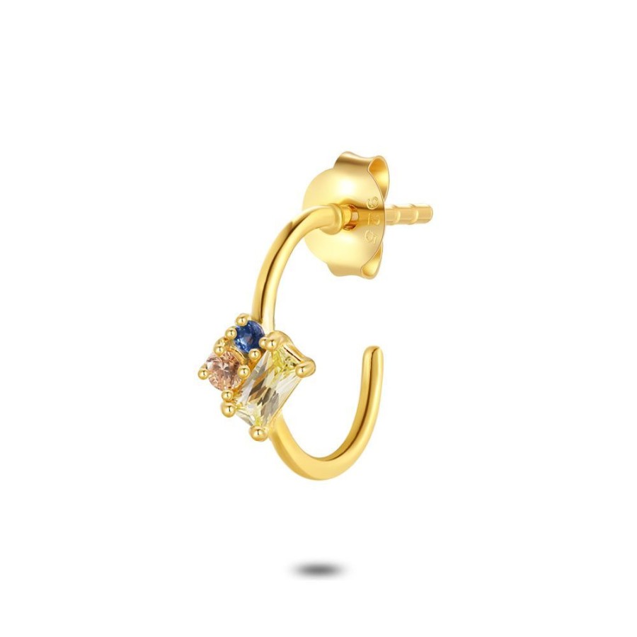 Women Twice As Nice | Earring Per Piece In 18Ct Gold-Plated Silver, Open Ring 12 Mm, With Multicolored Zirconia