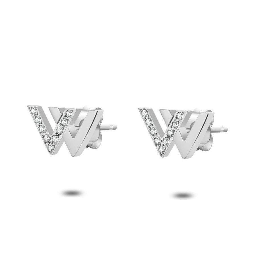 Women Twice As Nice | Stainless Steel Earrings, Two V'S, With And Without Crystals