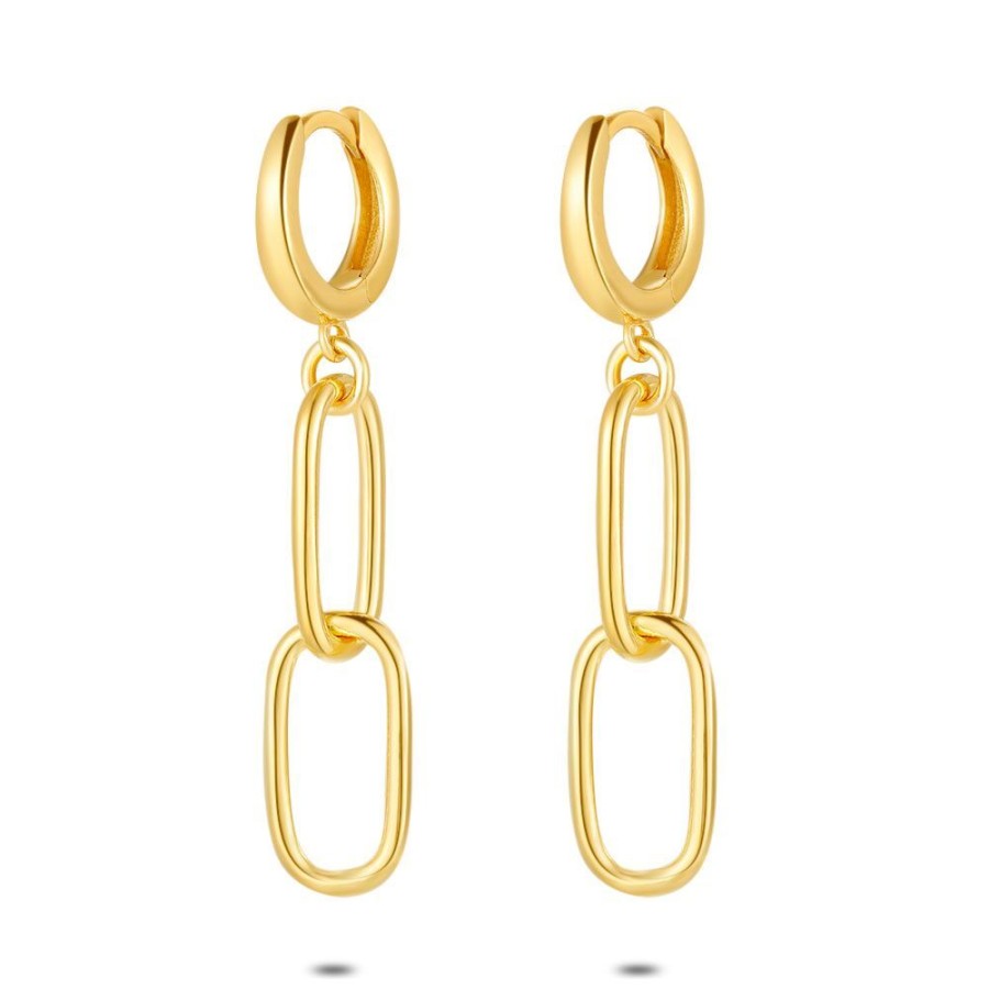 Women Twice As Nice | 18Ct Gold Plated Silver Earrings, Hoop, 2 Oval Links