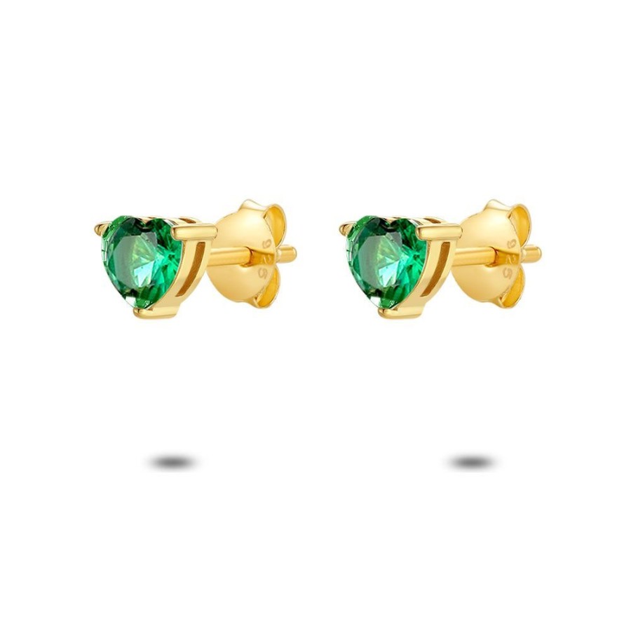 Women Twice As Nice | 18Ct Gold Plated Silver Earrings, Green Heart