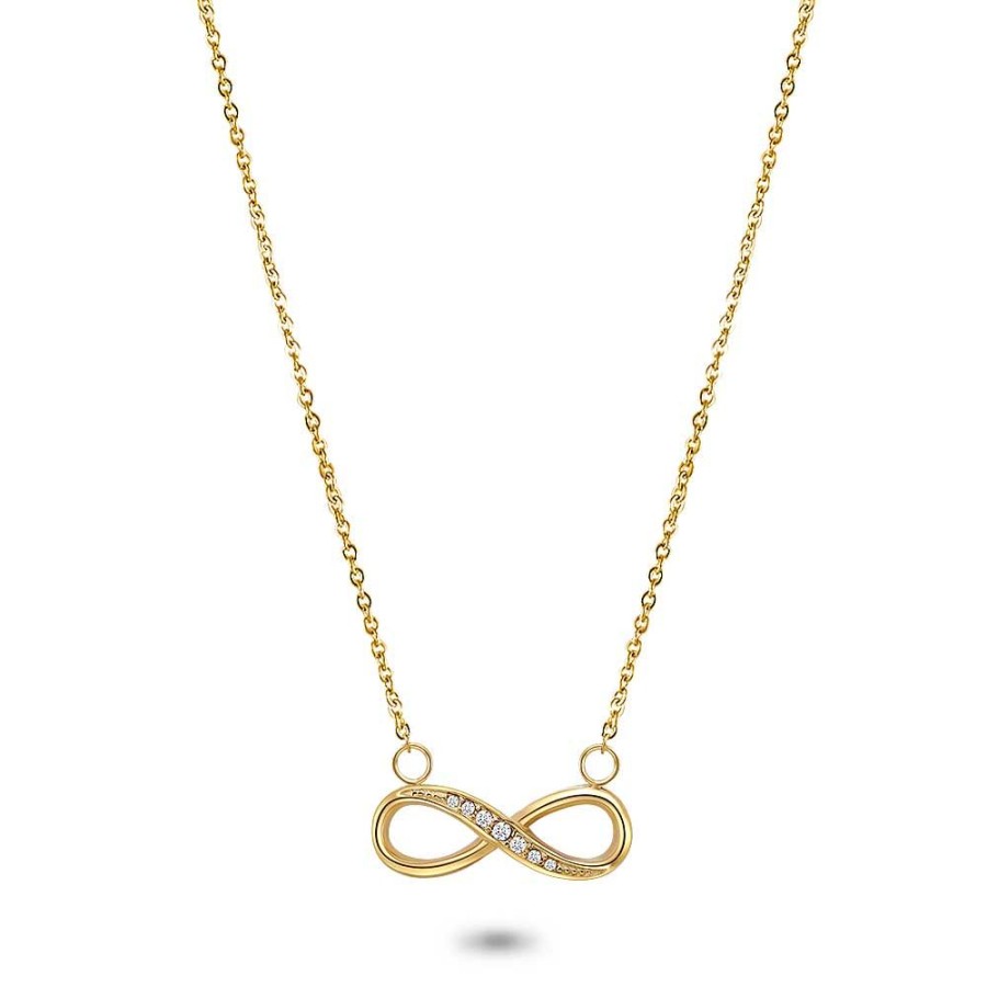 Women Twice As Nice | Gold Coloured Stainless Steel Necklace, Infinity, White Crystals