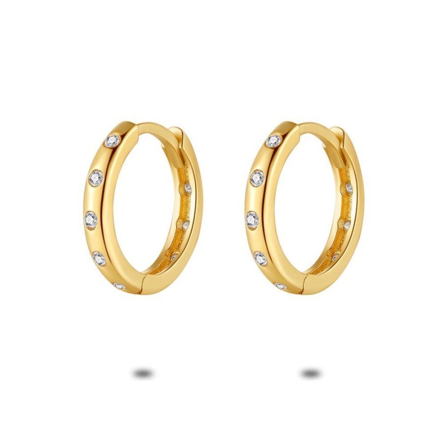 Women Twice As Nice | 18Ct Gold Plated Silver Earrings, Hoop Earrings, 8 Zirconia