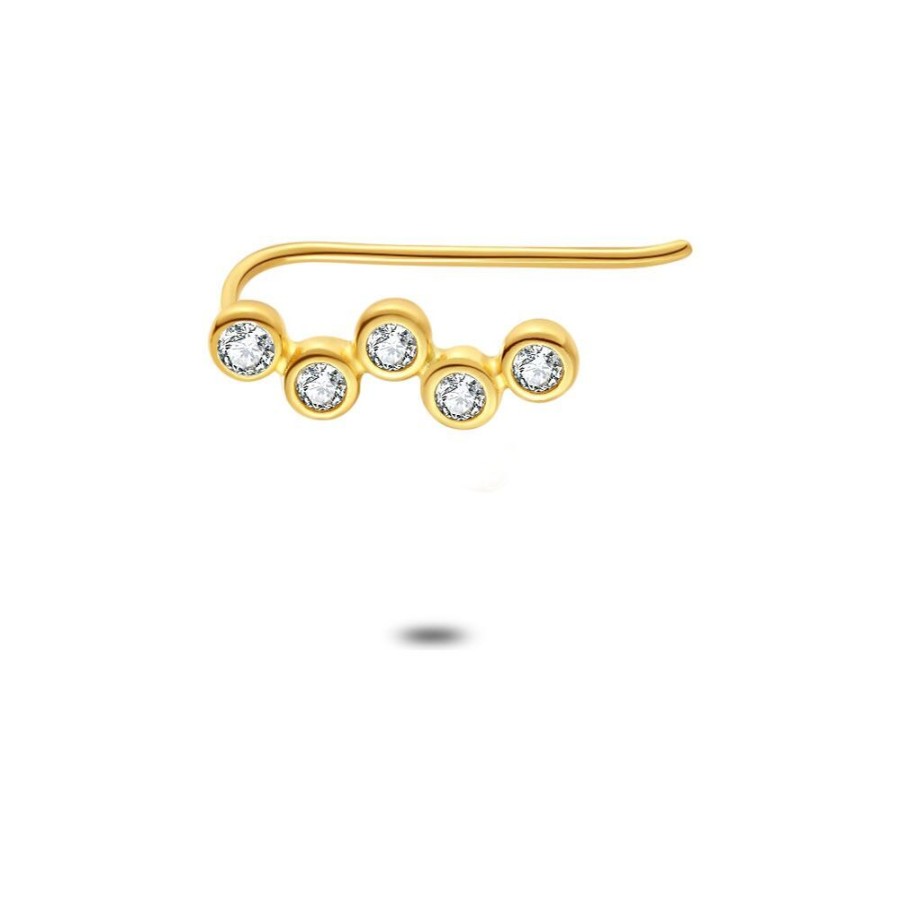 Women Twice As Nice | Earring Per Piece In 18Ct Gold Plated Silver, Earclimber, 5 Round Zirconia