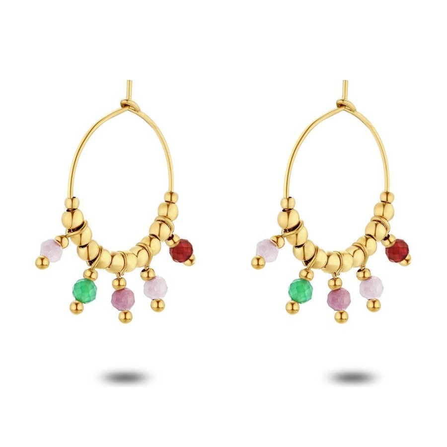 Women Twice As Nice | Gold Coloured Stainless Steel Earrings, Multi Coloured Stones