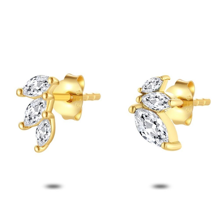 Women Twice As Nice | 18Ct Gold Plated Silver Earrings, 3 Ellips, Zirconia