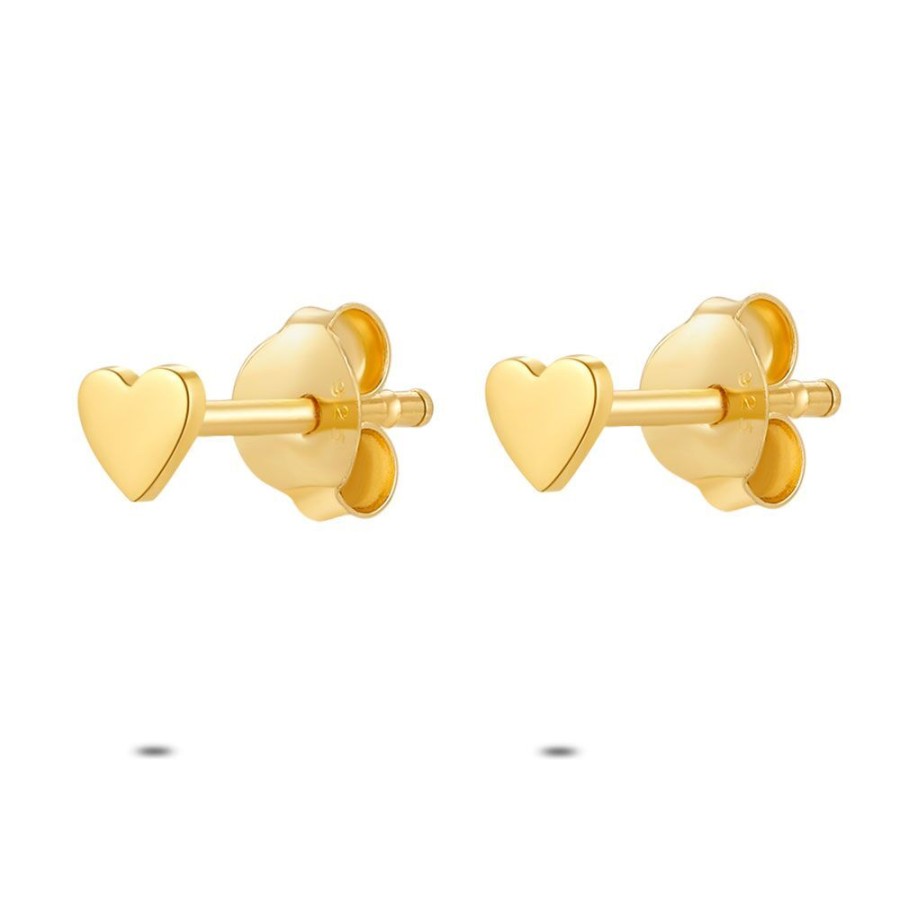 Women Twice As Nice | 18Ct Gold Plated Silver Earrings, Gold-Coloured, Small Hearts