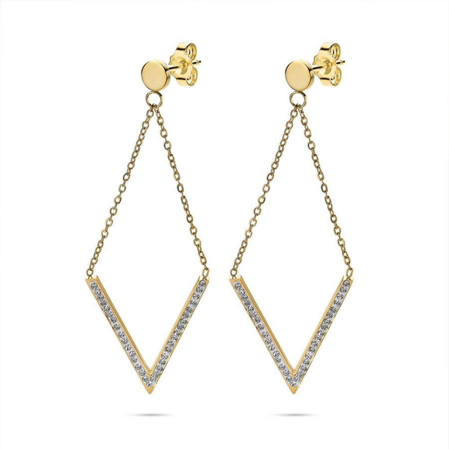 Women Twice As Nice | Gold-Coloured Stainless Steel Earrings, Open Diamond With Crystals