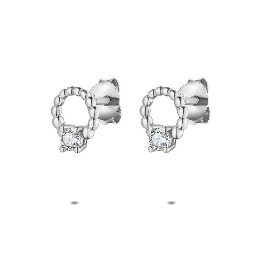 Women Twice As Nice | Silver Earrings, Dotted Circle, 1 Zirconia