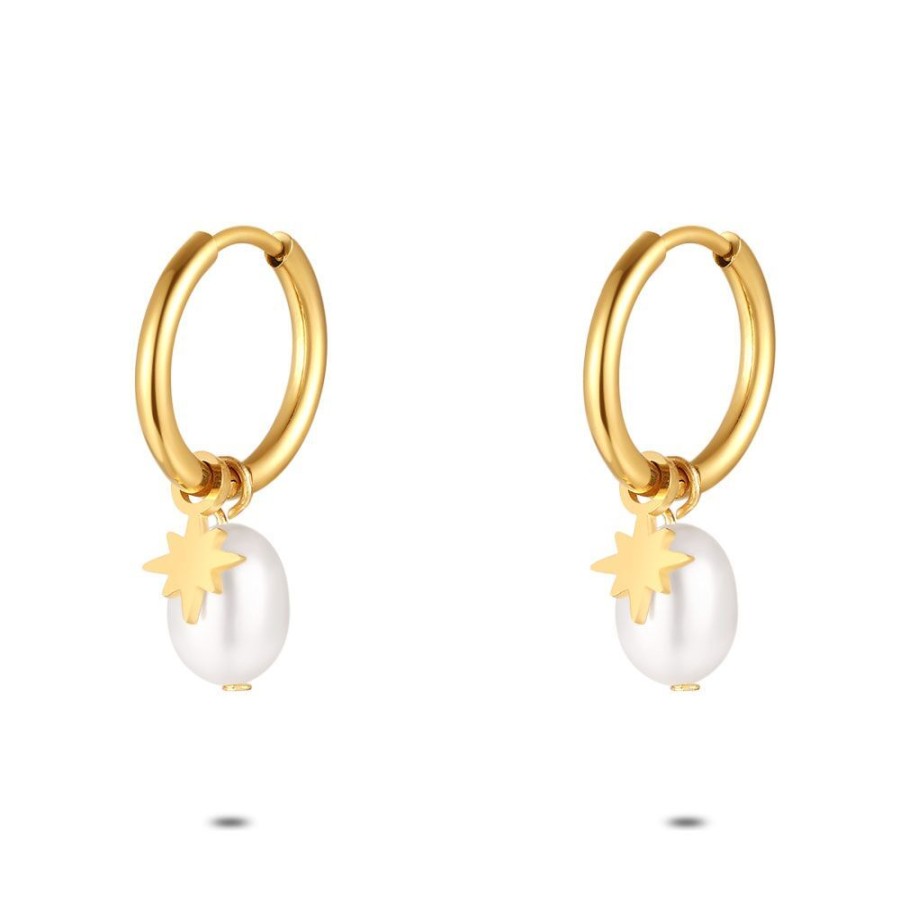 Women Twice As Nice | Gold Coloured Stainless Steel Earrings, Pearl And Star