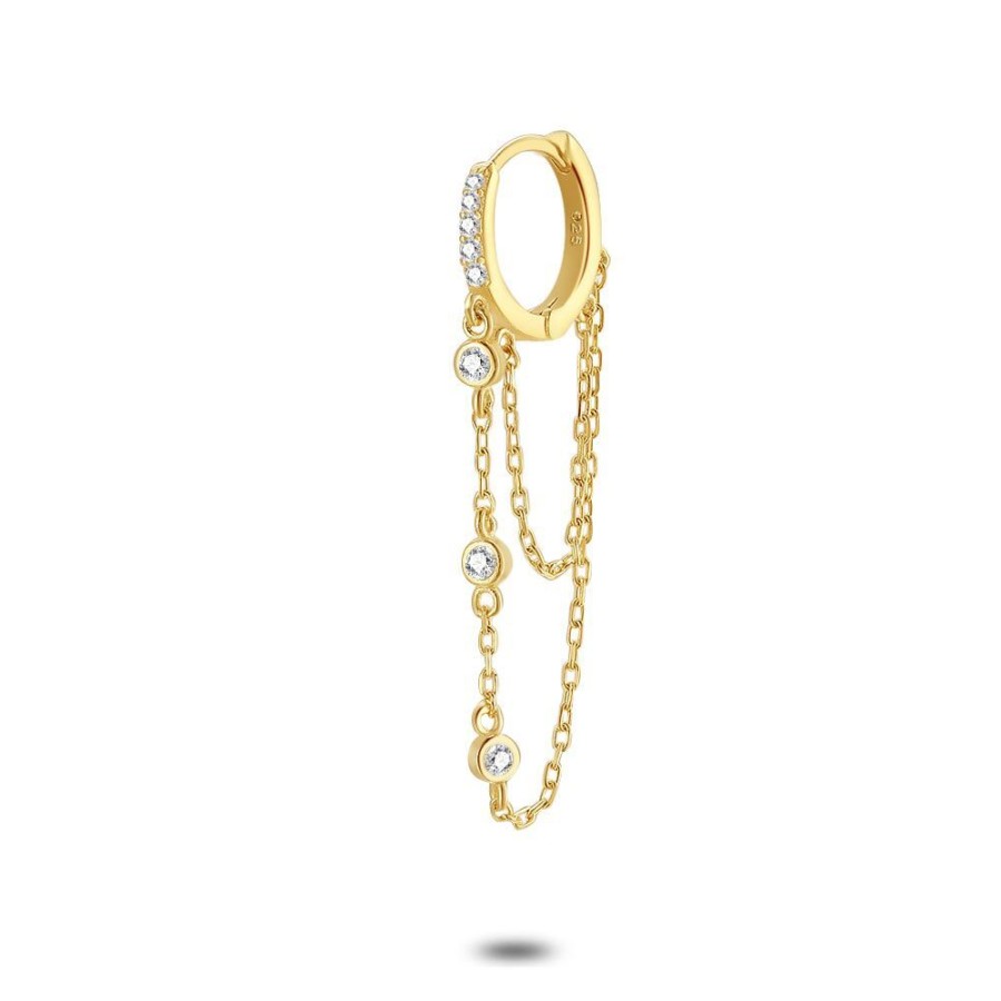 Women Twice As Nice | Earring Per Piece In 18Ct Gold Plated Silver, Double Chain And Zirconia